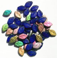 50 12mm Transparent Matte Cobalt Vitrail Glass Leaf Beads